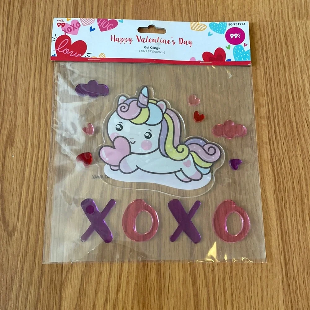 ❤️ Unicorn Valentine’s Love Heart Wall Gel Clings New